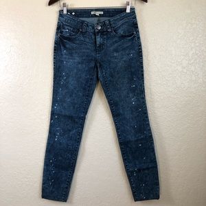 CAbi dark wash low rise skinny jeans acid wash